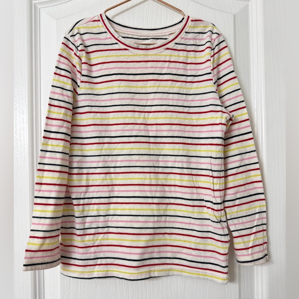 Old Navy 4T Girls White Long Sleeve Striped Tee Size 4T 100% Cotton